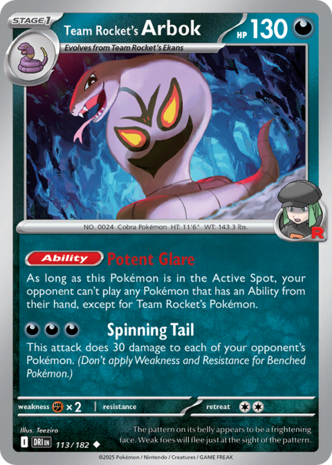 Team Rocket's Arbok - DRI #113 - Reverse Holo